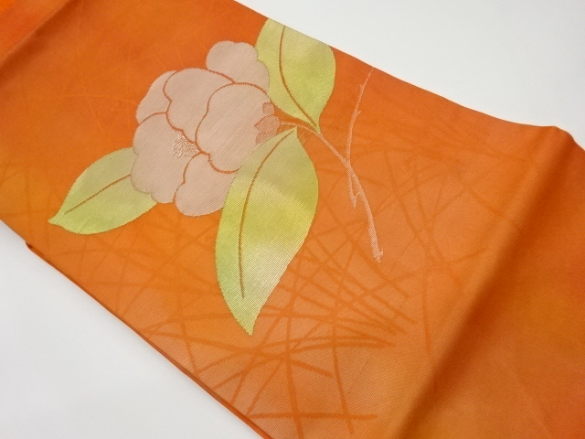 リサイクル　 紗 椿模様織出し名古屋帯